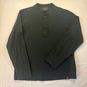 Filson Mens Long Sleeve Henley Shirt Forest Green Midweight Cotton Jersey S